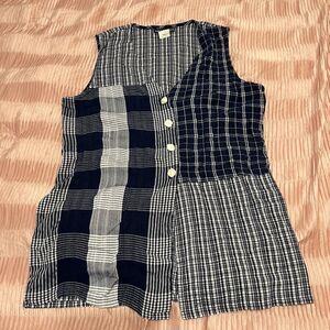 Vintage My Michelle Sleeveless Gingham Blue Patchwork Button Up Shirt Size S USA